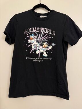 adidas Black Graphic Tee with Space Mickey & Donald